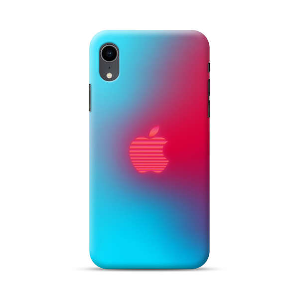 Neon Striped Apple Logo Gradient Background iPhone XR Hard Case