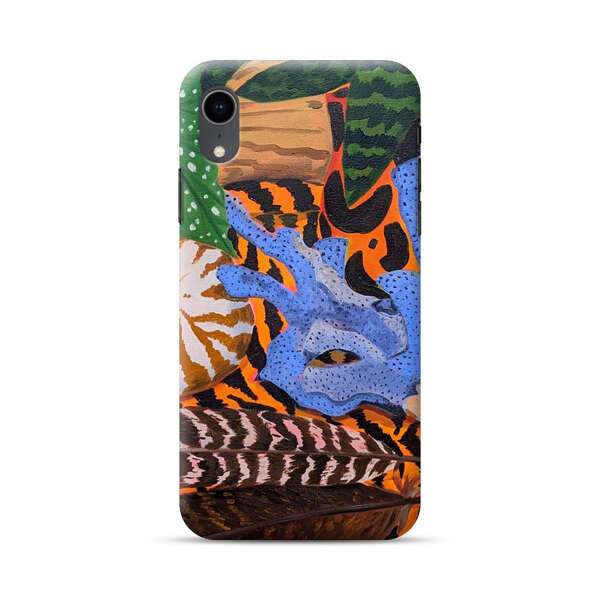 Tropical Coral Seashell Feathers on Tiger Pattern iPhone XR Hard Case