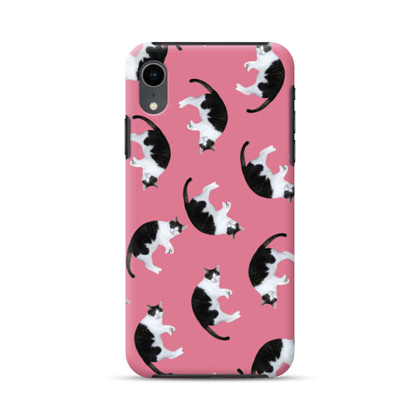 Black and White Cats Pattern on Pink Background iPhone XR Impact Case