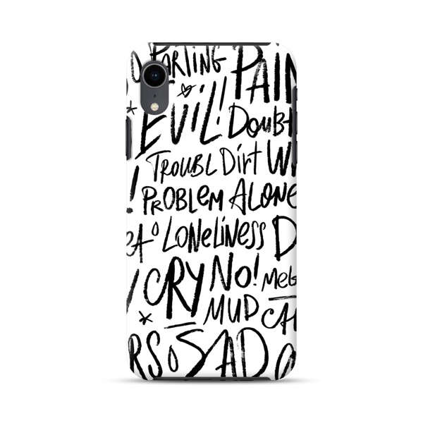 Black and White Negative Words Pattern iPhone XR Impact Case