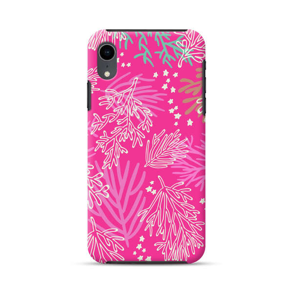 Bright Pink Tropical Leaf Pattern iPhone XR Impact Case