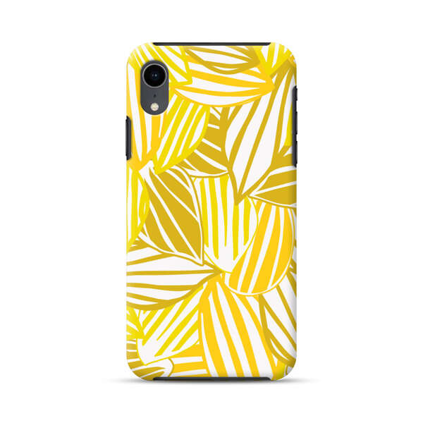 Bright Yellow Striped Tropical Leaves Pattern iPhone XR Impact Case