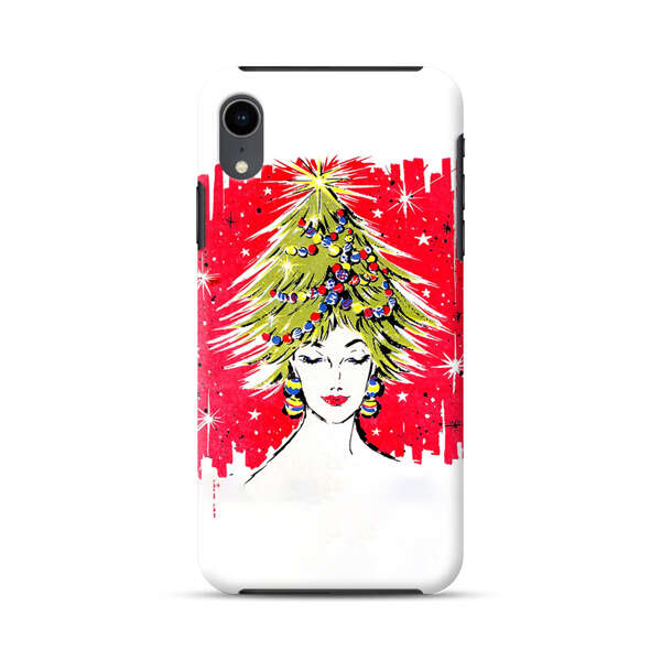 Christmas Tree Hair Woman Red Background iPhone XR Impact Case