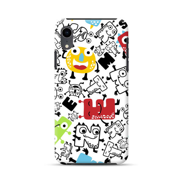 Colorful Cartoon Monsters Letters Pattern iPhone XR Impact Case