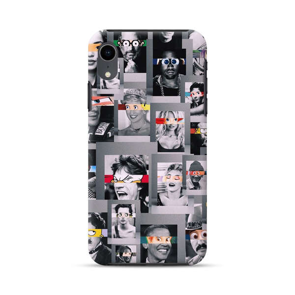 Creative Collage of Iconic Black and White Portraits with Cartoon Eyes iPhone XR Impact Case