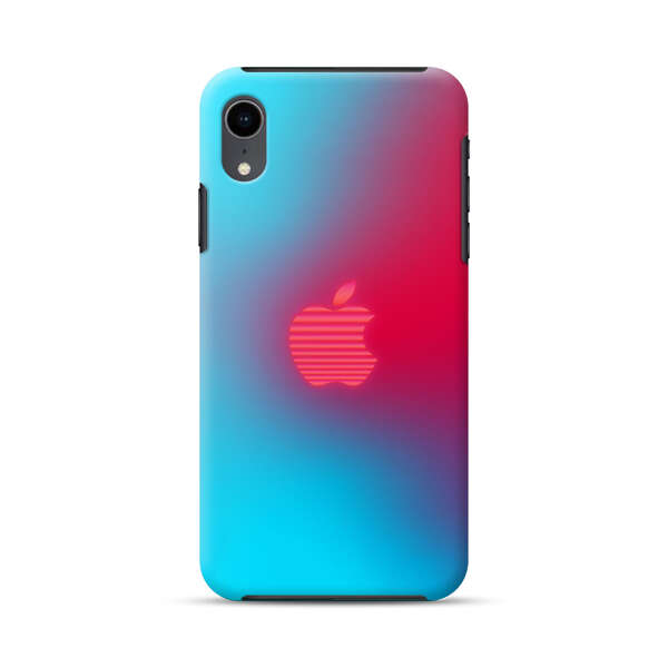 Neon Striped Apple Logo Gradient Background iPhone XR Impact Case