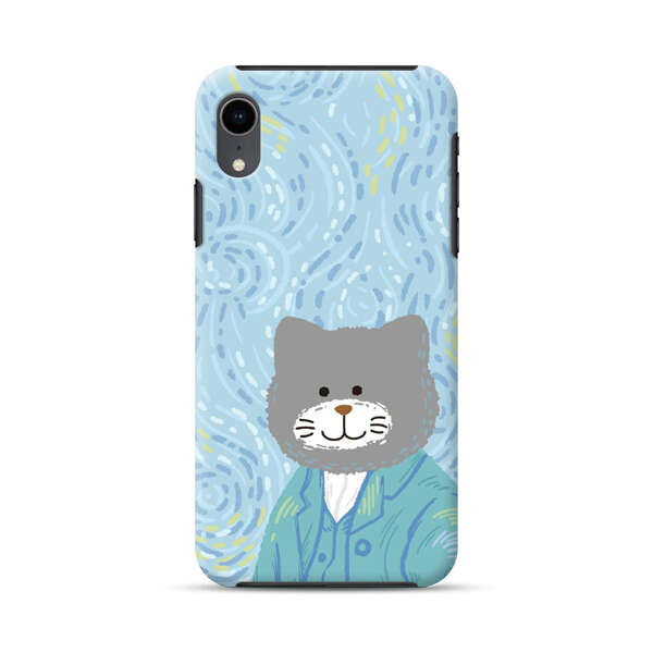 Whimsical Gray Cat with Starry Night Background iPhone XR Impact Case