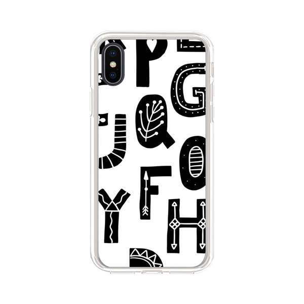 Black and White Hand-Drawn Alphabet Letters Pattern iPhone XS Max Case