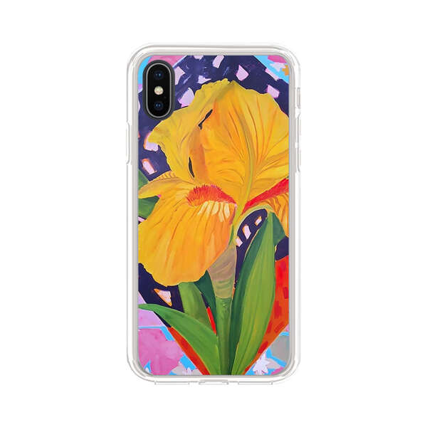 Yellow Iris Flower with Colorful Patchwork Background iPhone XS Max Case