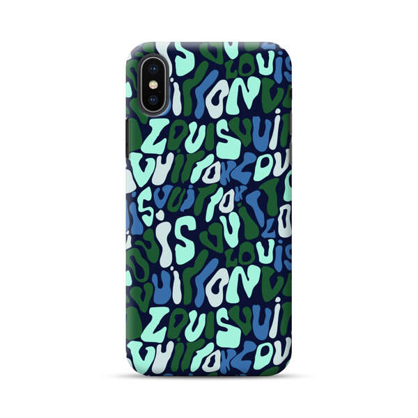 Abstract Layered Text Pattern in Blue and Green iPhone XS Max Hard Case