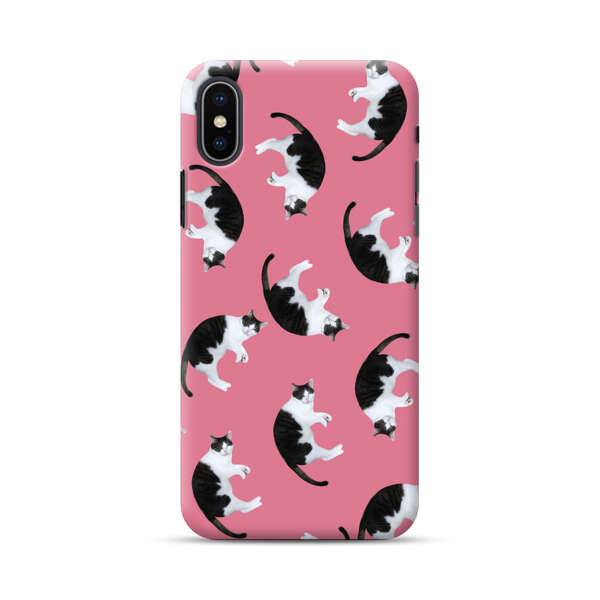Black and White Cats Pattern on Pink Background iPhone XS Max Hard Case