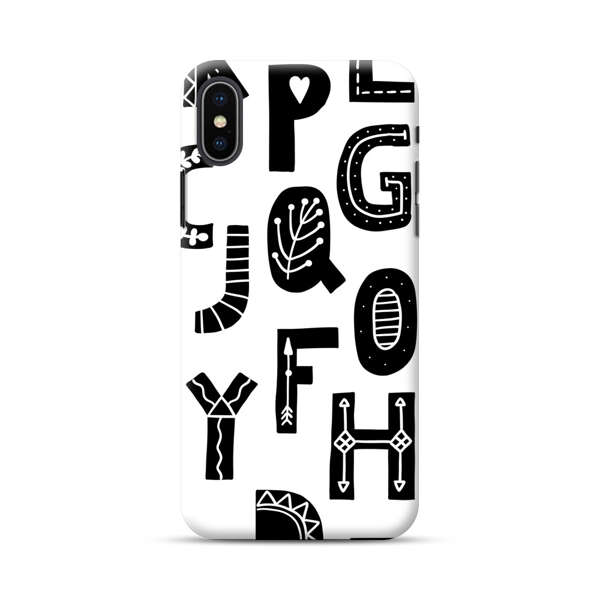 Black and White Hand-Drawn Alphabet Letters Pattern iPhone XS Max Hard Case