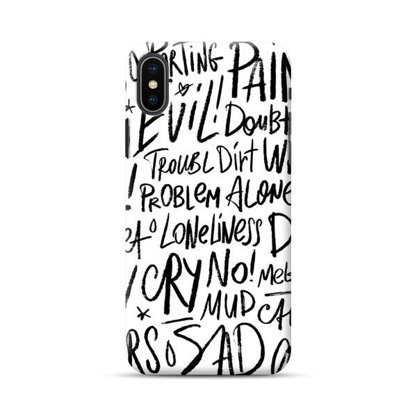 Black and White Negative Words Pattern iPhone XS Max Hard Case