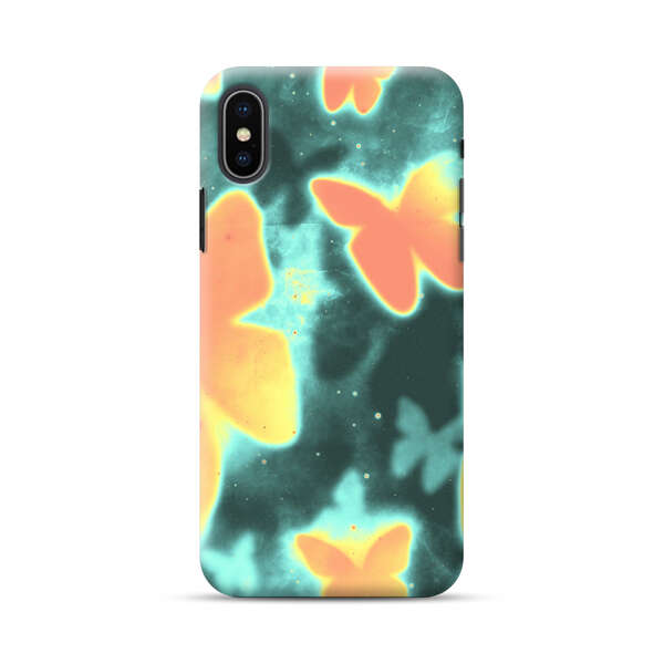 Bright Glowing Orange Butterflies Blue Background iPhone XS Max Hard Case