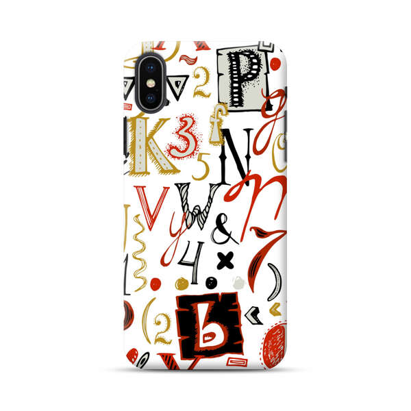 Colorful Hand Drawn Letters and Numbers Pattern iPhone XS Max Hard Case