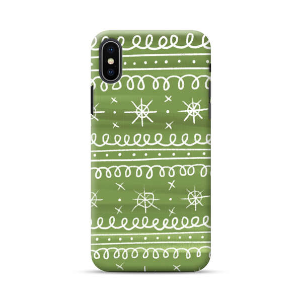Green White Stars Loop Pattern iPhone XS Max Hard Case
