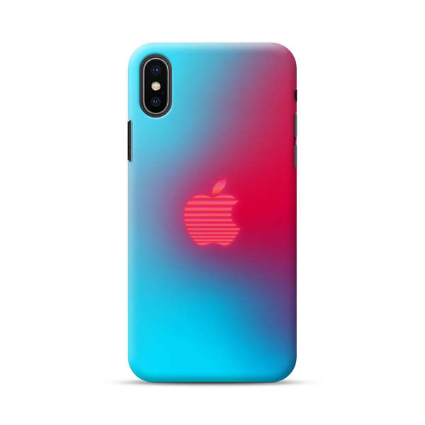 Neon Striped Apple Logo Gradient Background iPhone XS Max Hard Case