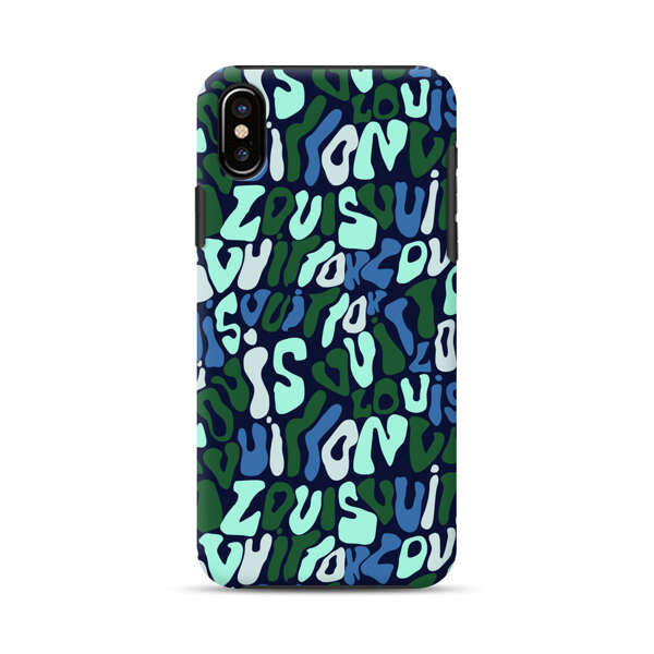 Abstract Layered Text Pattern in Blue and Green iPhone XS Max Impact Case