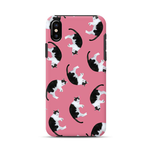 Black and White Cats Pattern on Pink Background iPhone XS Max Impact Case