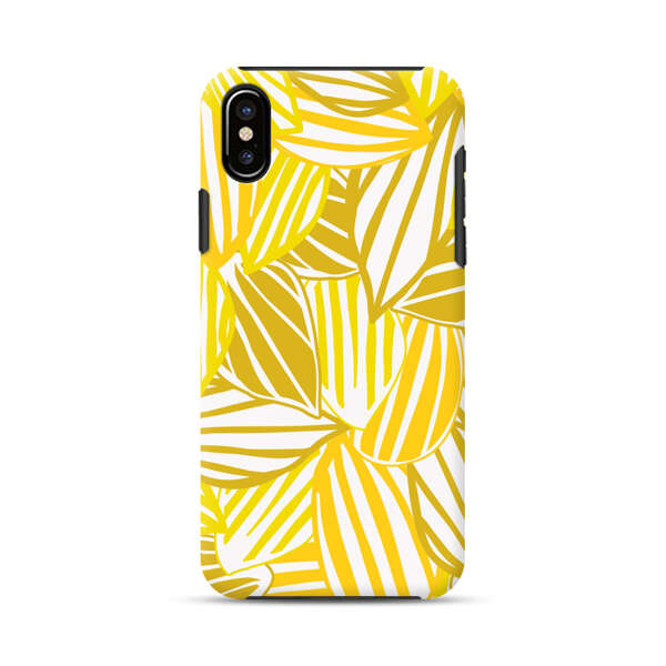 Bright Yellow Striped Tropical Leaves Pattern iPhone XS Max Impact Case
