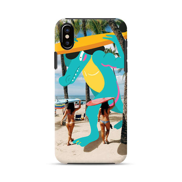 Cartoon Alligator Carrying Surfboards on Beach iPhone XS Max Impact Case