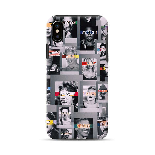 Creative Collage of Iconic Black and White Portraits with Cartoon Eyes iPhone XS Max Impact Case