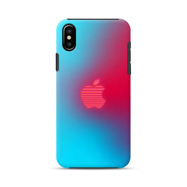 Neon Striped Apple Logo Gradient Background iPhone XS Max Impact Case
