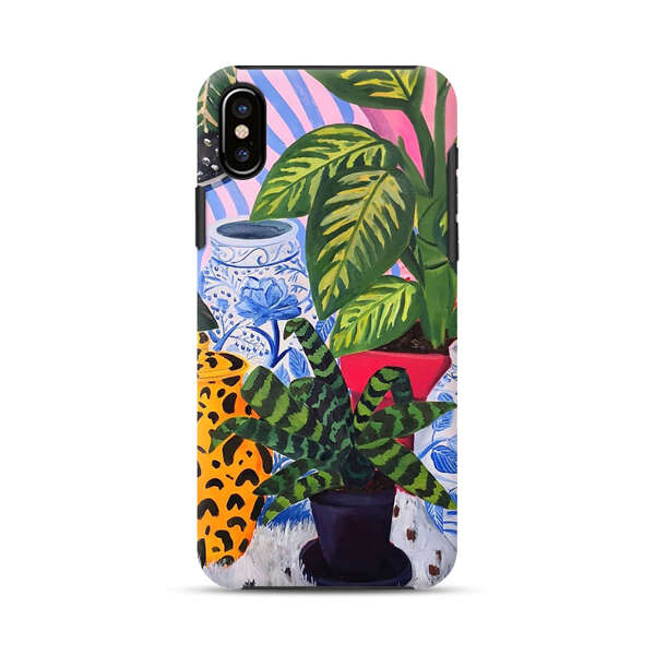 Vibrant Tropical Plants and Decorative Vases iPhone XS Max Impact Case