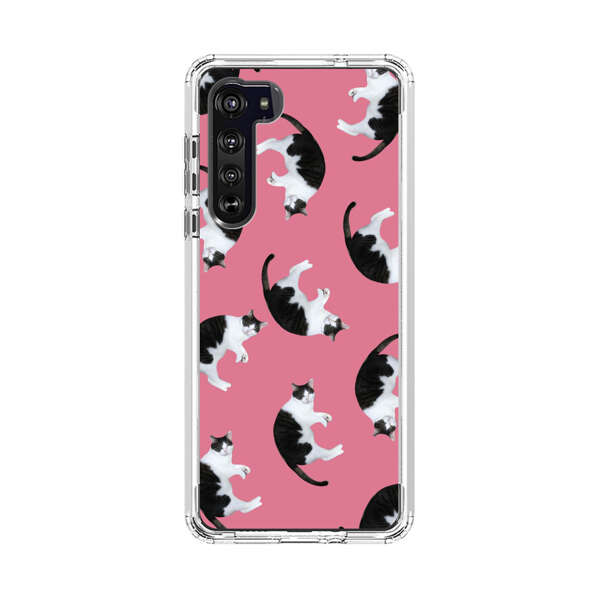Black and White Cats Pattern on Pink Background Motorola Edge (2020) Case