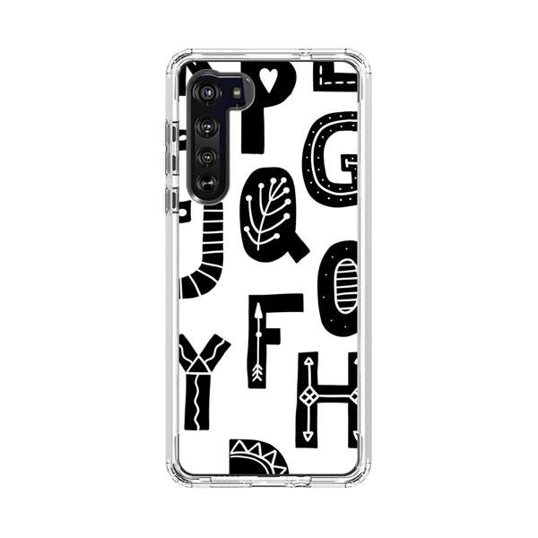 Black and White Hand-Drawn Alphabet Letters Pattern Motorola Edge (2020) Case
