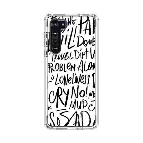 Black and White Negative Words Pattern Motorola Edge (2020) Case
