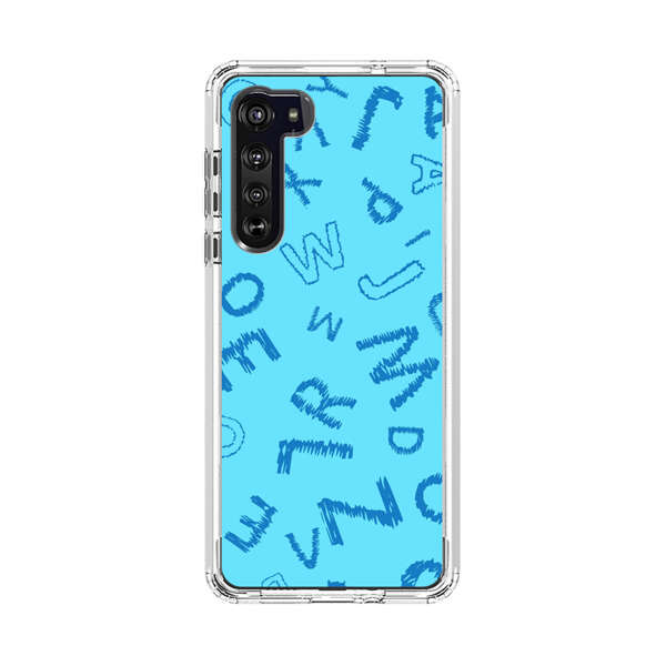 Blue background with random sketched alphabet letters Motorola Edge (2020) Case