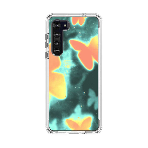 Bright Glowing Orange Butterflies Blue Background Motorola Edge (2020) Case