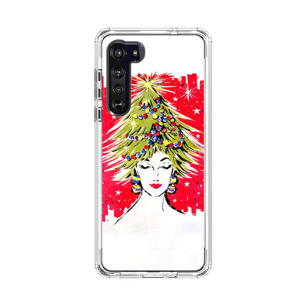 Christmas Tree Hair Woman Red Background Motorola Edge (2020) Case