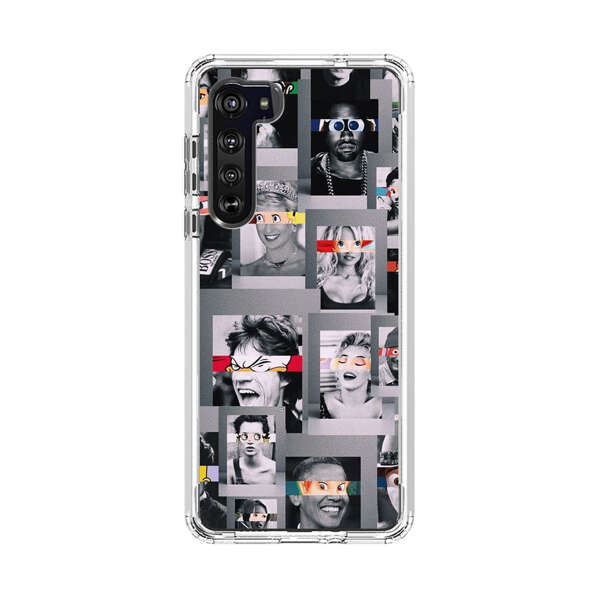 Creative Collage of Iconic Black and White Portraits with Cartoon Eyes Motorola Edge (2020) Case