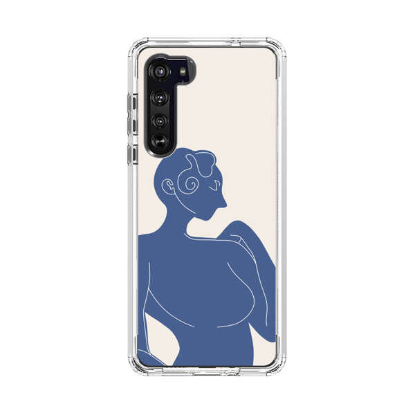 Minimalistic Abstract Female Silhouette Blue Motorola Edge (2020) Case