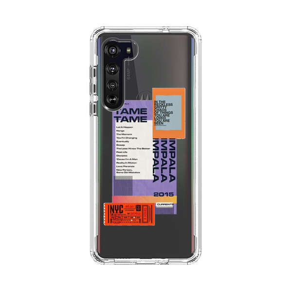 Modern Graphic Collage with Typography and Ticket Elements Motorola Edge (2020) Case