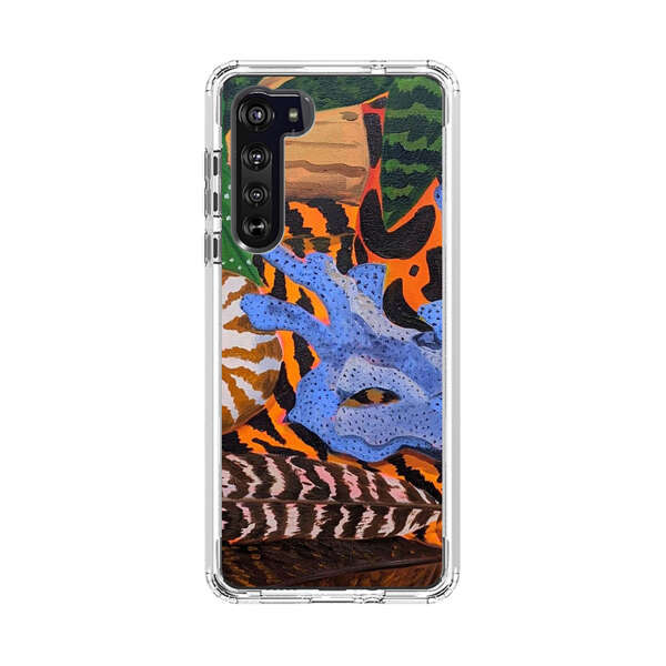 Tropical Coral Seashell Feathers on Tiger Pattern Motorola Edge (2020) Case