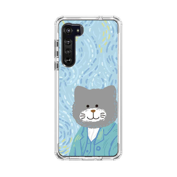 Whimsical Gray Cat with Starry Night Background Motorola Edge (2020) Case