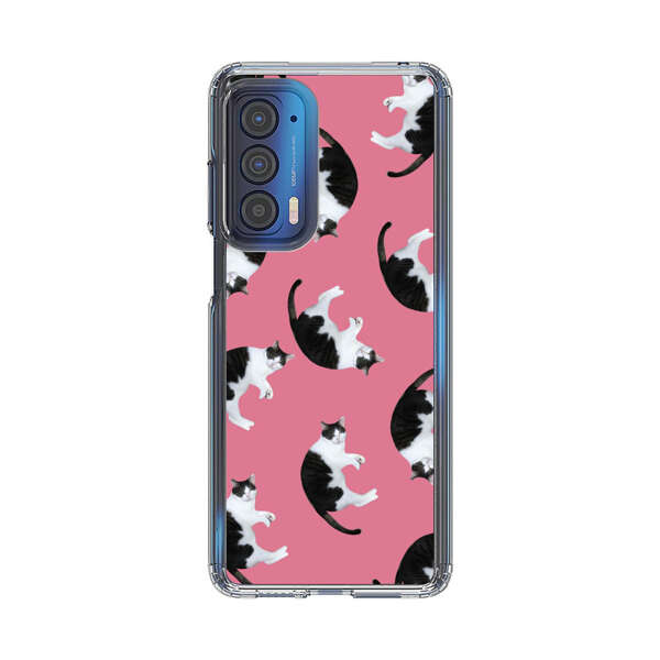 Black and White Cats Pattern on Pink Background Motorola Edge (2021) Case