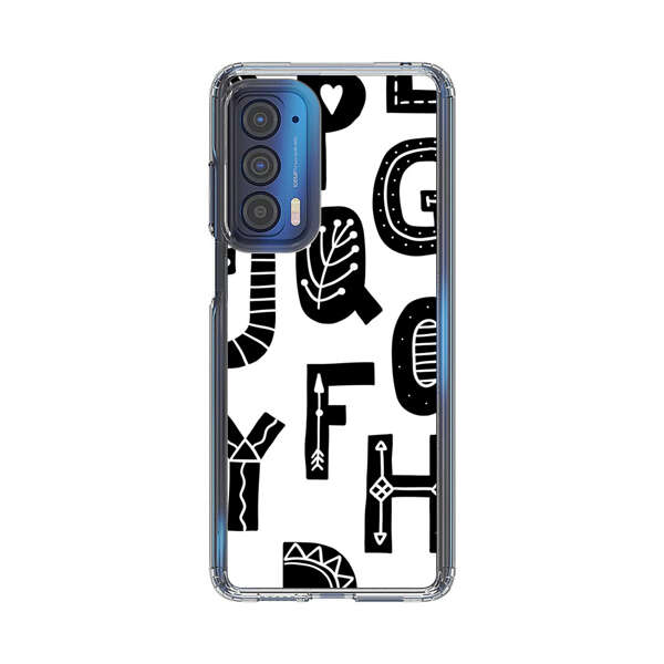 Black and White Hand-Drawn Alphabet Letters Pattern Motorola Edge (2021) Case