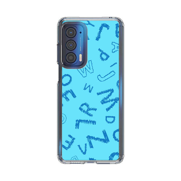 Blue background with random sketched alphabet letters Motorola Edge (2021) Case