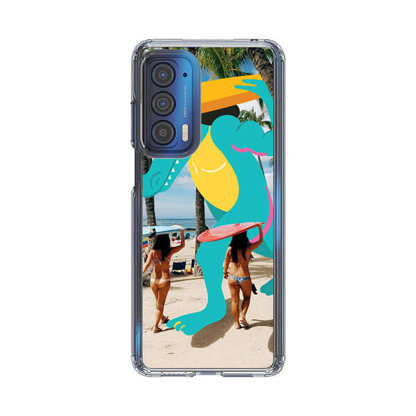 Cartoon Alligator Carrying Surfboards on Beach Motorola Edge (2021) Case
