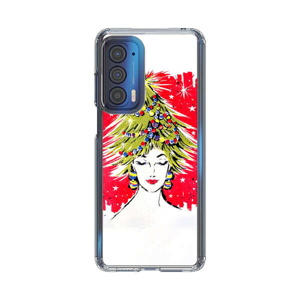 Christmas Tree Hair Woman Red Background Motorola Edge (2021) Case