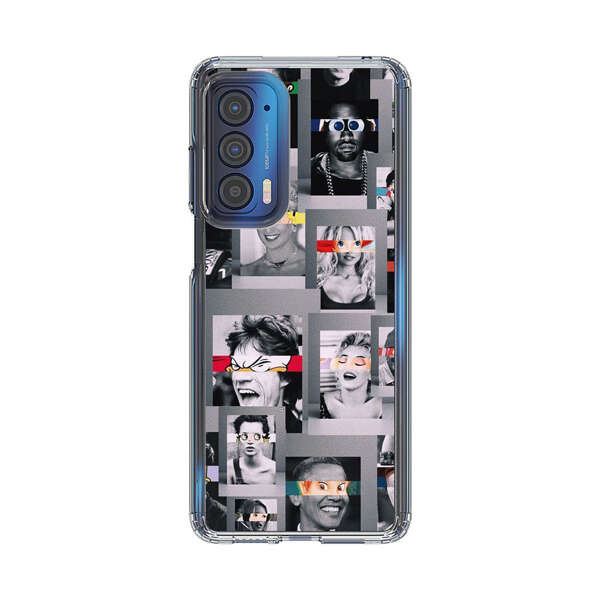 Creative Collage of Iconic Black and White Portraits with Cartoon Eyes Motorola Edge (2021) Case