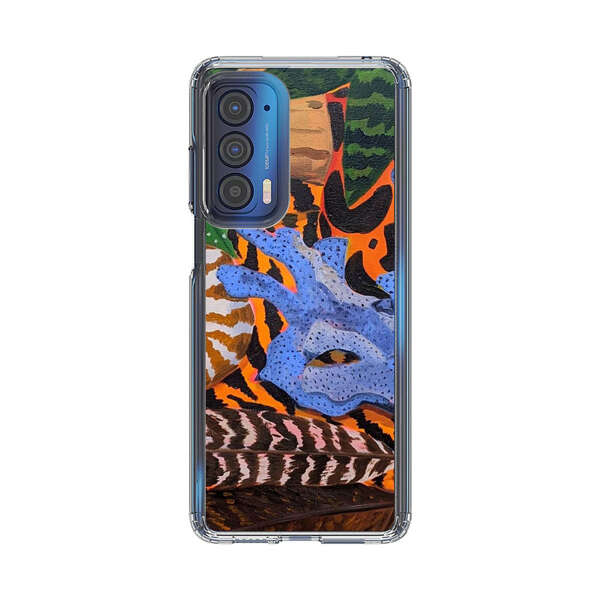 Tropical Coral Seashell Feathers on Tiger Pattern Motorola Edge (2021) Case