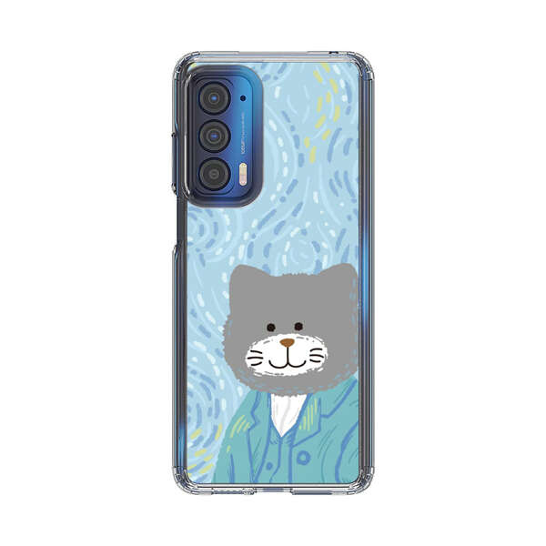 Whimsical Gray Cat with Starry Night Background Motorola Edge (2021) Case
