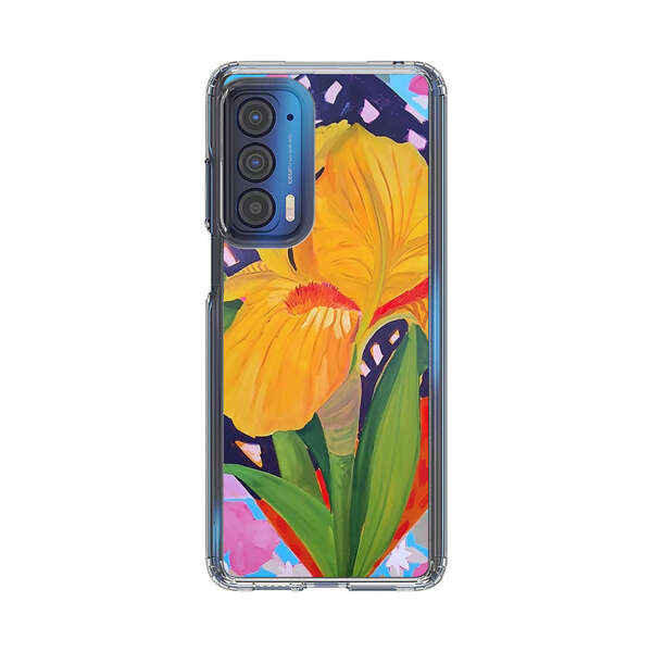 Yellow Iris Flower with Colorful Patchwork Background Motorola Edge (2021) Case