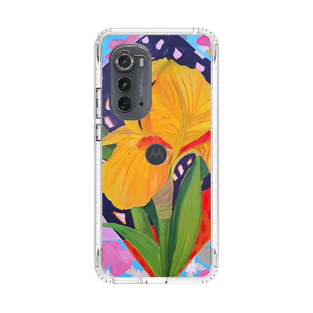 Yellow Iris Flower with Colorful Patchwork Background Motorola Edge (2022) Case