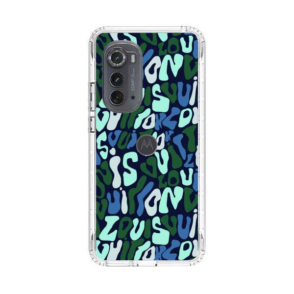 Abstract Layered Text Pattern in Blue and Green Motorola Edge (2022) Case
